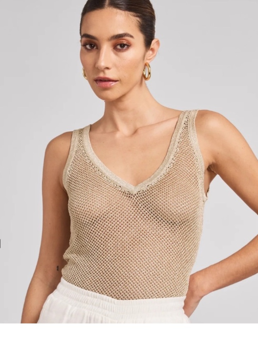 Generation Love Metallic Open-Knit Sweater in Light Gold M NEW
